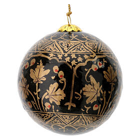 Papier-mâché Christmas tree ball, black with golden pattern, 3 in