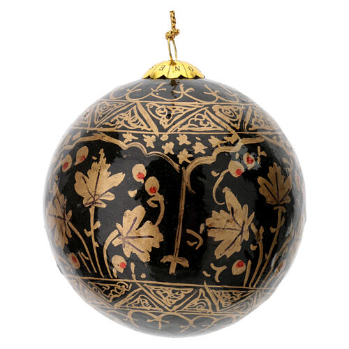 Papier-mâché Christmas tree ball, black with golden pattern, 3 in 2