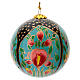 Papier-mâché Christmas tree ball, black light blue with tulips, 3 in s1