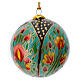 Papier-mâché Christmas tree ball, black light blue with tulips, 3 in s2