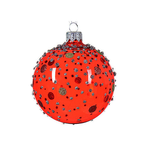 Glass Christmas balls with glittery dots, 3 in, set of different colours 1