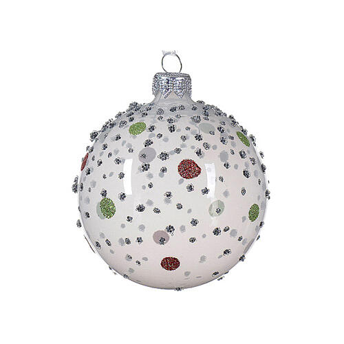 Glass Christmas balls with glittery dots, 3 in, set of different colours 3