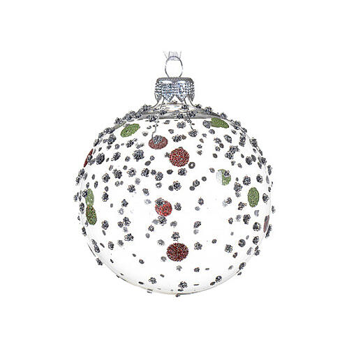 Glass Christmas balls with glittery dots, 3 in, set of different colours 4