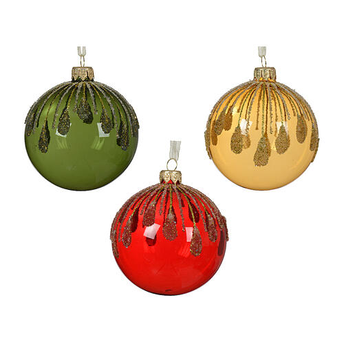 Glass Christmas balls with vertical drops, different colours, 3 in 2