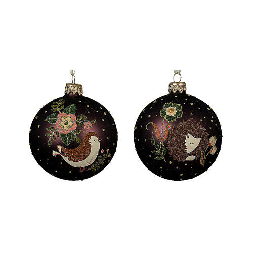 Opaque glass Christmas balls with forest animals, 3 in 3