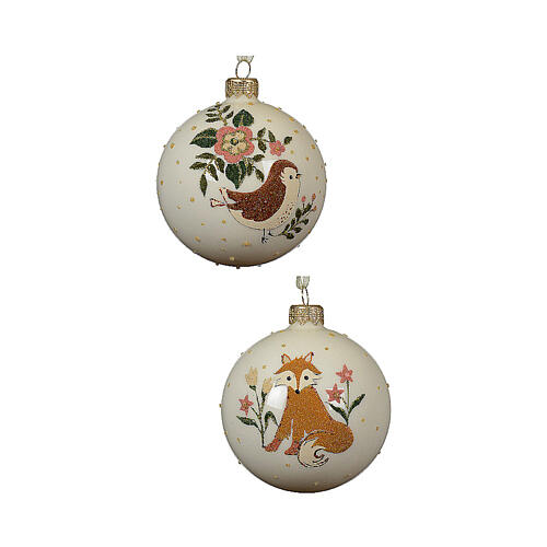 Opaque glass Christmas balls with forest animals, 3 in 4