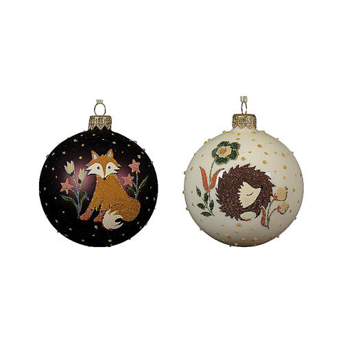 Opaque glass Christmas balls with forest animals, 3 in 5