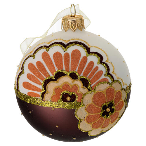 Weihnachtsbaumkugel aus mattem Glas 80 mm – Retro-Blüte 1