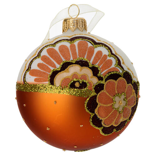 Weihnachtsbaumkugel aus mattem Glas 80 mm – Retro-Blüte 2