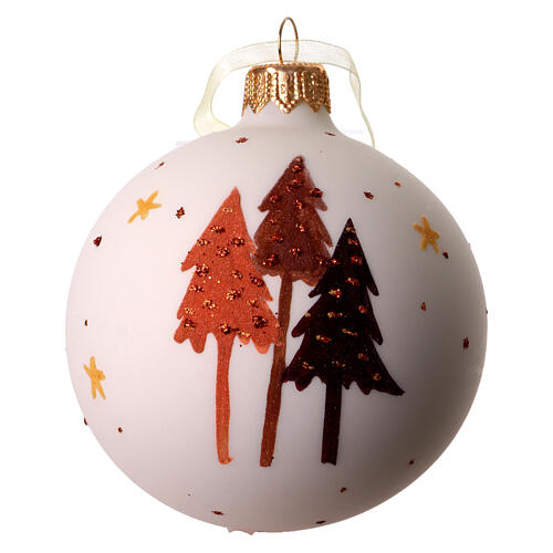 Christbaumkugeln aus mundgeblasenem Glas mit Punkten, Sternen und Bäumen – Ø 80 mm, 6er-Set, sortierte Dekore 3