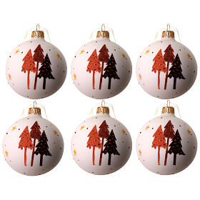 Glass Christmas balls, set of 6, dots trees and stars, 3 in