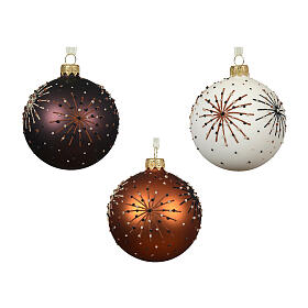 Boules de Noël couleurs chaudes blanc verre effet mat 8 cm