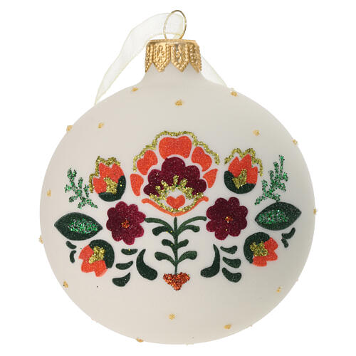 Opaque glass Christmas ornaments, traditional folklore patterns, 3 in 4