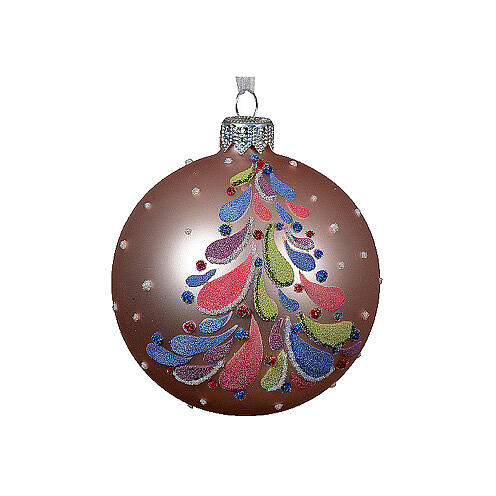 Opaque Christmas ornaments with stylised tree, two colours, 3 in 3