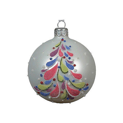 Opaque Christmas ornaments with stylised tree, two colours, 3 in 4