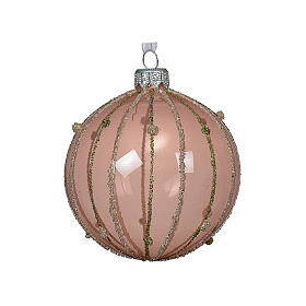 Clear enamelled glass Christmas ball with glittery vertical lines, 3 in