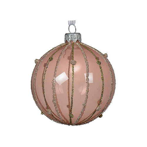 Clear enamelled glass Christmas ball with glittery vertical lines, 3 in 1