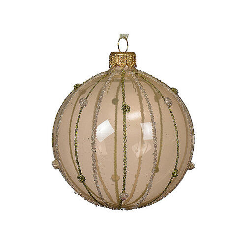 Pallina vetro smaltato trasparente 80 mm linea glitter verticale 4