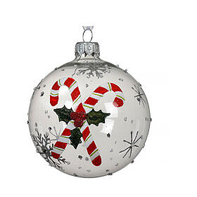 Candy cane glass bauble 80 mm transparent