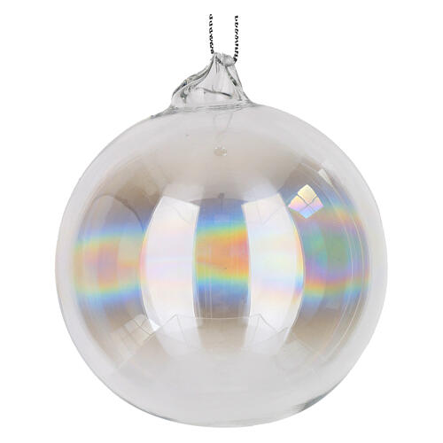 Christbaumkugeln aus irisierendem Glas mit gedrehtem Aufsatz – Ø 80 mm, 6er-Set 1