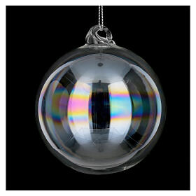 Iridescent white glass bauble 80 mm