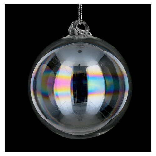 Iridescent white glass bauble 80 mm 2