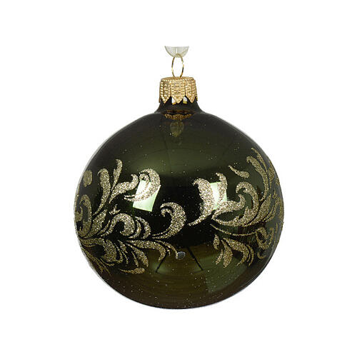 Glass Christmas balls with golden leaf pattern, set with two colours, 3 in 1