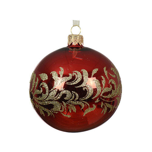 Glass Christmas balls with golden leaf pattern, set with two colours, 3 in 3