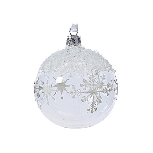 Christmas ball with snow and snowflakes, three colours, 3 in 4