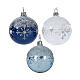 Boule de Noël en verre trois coloris assortis 80 mm glace et neige s2