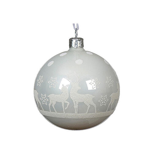 Glass Christmas ball, glossy enamel, deer on the snow, 3 in 3