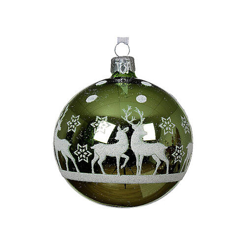 Glass Christmas ball, glossy enamel, deer on the snow, 3 in 4