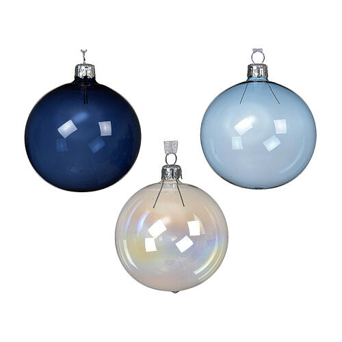 Clear glass Christmas ball, three colours, 3 in 2