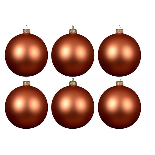 Set of 6 opaque orange Christmas balls, 2.4 in, glass 1