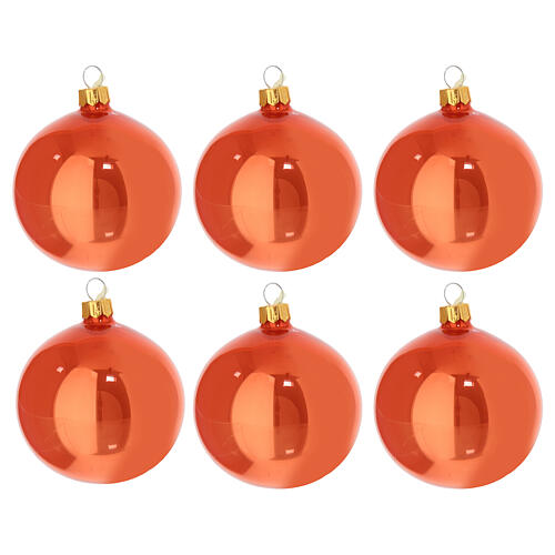 Set of 6 glass Christmas balls, bright orange 1