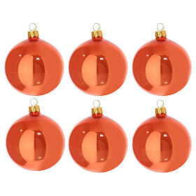 Set 6 boules orange brillant 80 mm verre