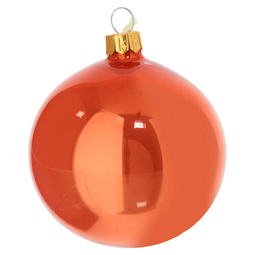 Set 6 palline arancio lucido 80 mm vetro 2