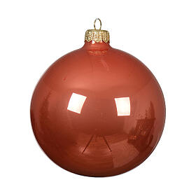 Set, 4 Christbaumkugeln, 100 mm, orange glänzend, mundgeblasenes Glas