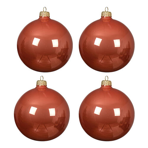 Set, 4 Christbaumkugeln, 100 mm, orange glänzend, mundgeblasenes Glas 1