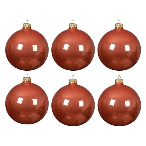 Set of 6 Christmas glass balls, pumpink orange, 2.4 in 1