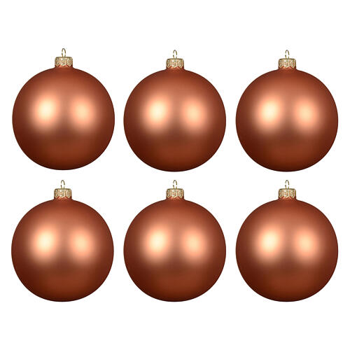 Set of 6 Christmas balls, opaque orange glass, 3 in 1