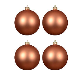 Set of 4 Christmas glass balls, 4 in, opaque pumpink orange