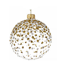 Christmas ball, clear glass with gold and silver dots, 3 in