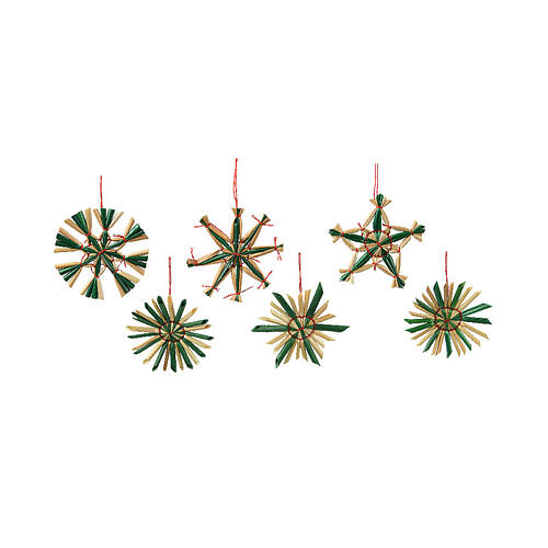 Assorted star-shaped straw tree decorations, max 6 cm diameter, set of 12 1