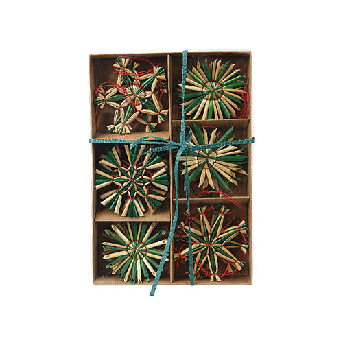 Assorted star-shaped straw tree decorations, max 6 cm diameter, set of 12 3