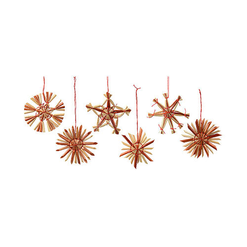 Assorted star-shaped straw tree decorations, max 6 cm diameter, set of 12 4
