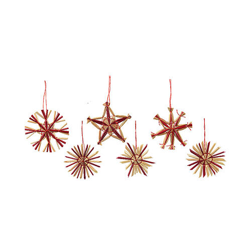 Assorted star-shaped straw tree decorations, max 6 cm diameter, set of 12 6