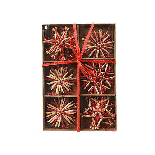 Assorted star-shaped straw tree decorations, max 6 cm diameter, set of 12 7