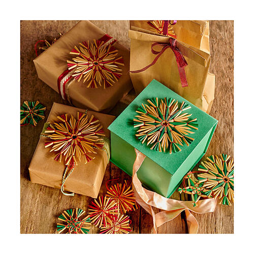 Addobbi per albero in paglia dm 6 cm stelle colori assortiti 12 pezzi 2