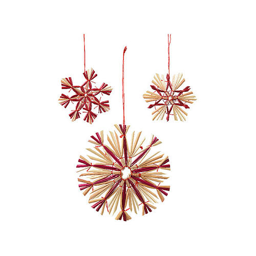Assorted star-shaped straw tree decorations, max 11 cm diameter, set of 9 1